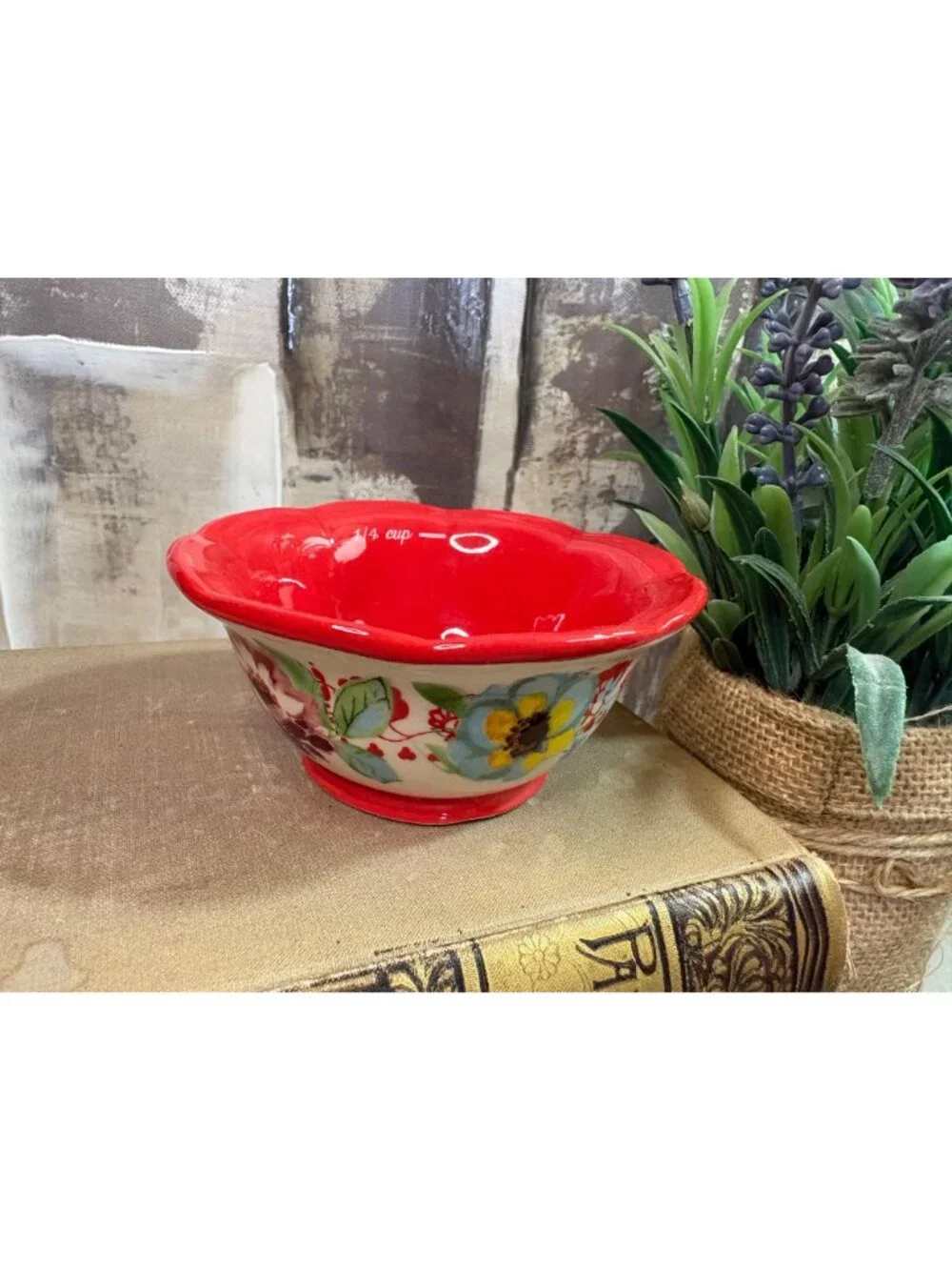 Pioneer Woman Ceramic Nesting Measuring Prep Bowls Cups 4 piece Floral